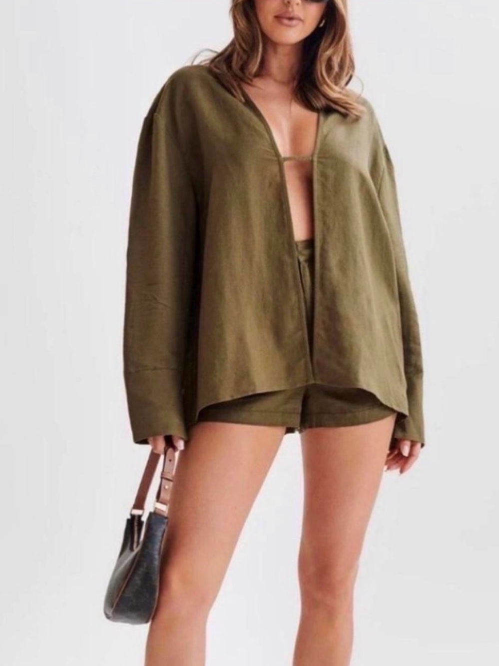 Meshki Olive Green Linen Top with Brand Tag